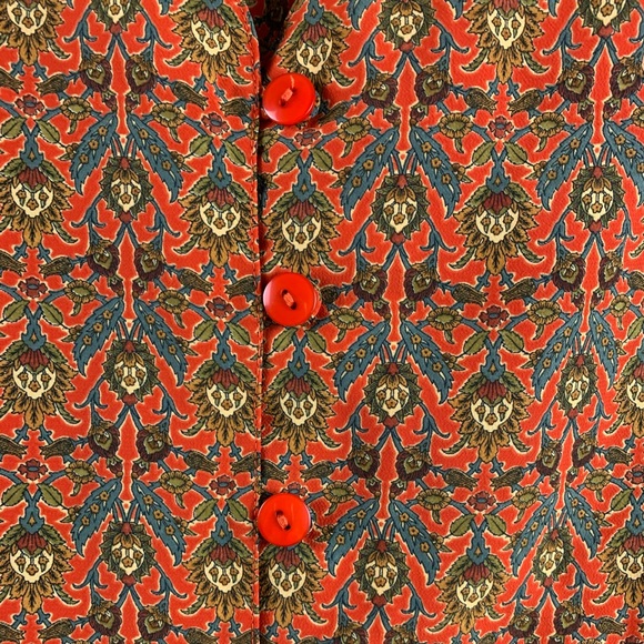 VINTAGE MOMENTUM Blouse 1960’s Red Floral & Geometric Print - Picture 6 of 13